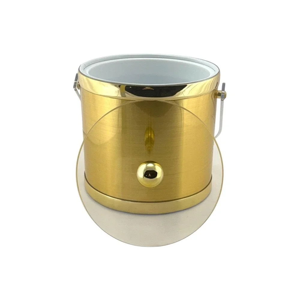 Culver Vintage Gold Ice Bucket Devon Insulated Clear Handle and Lid 3 Qt Taiwan
